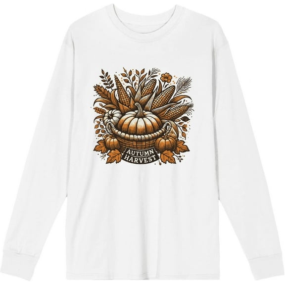 Autumn Harvest Adult White Crew Neck Long Sleeve Shirt-XXL