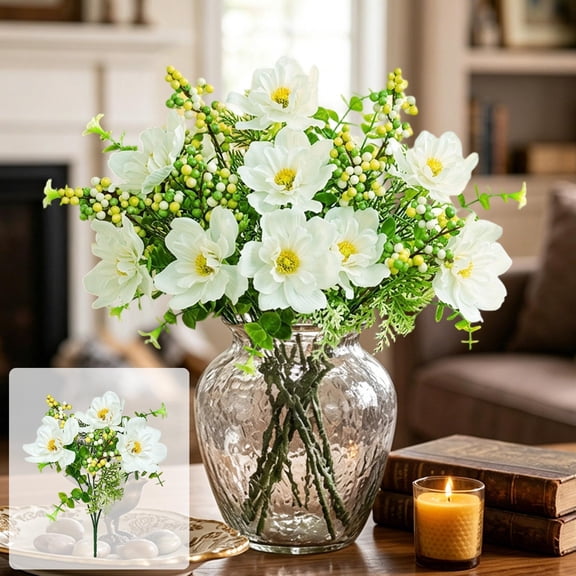 Autumn Harvest Artificial Flower Bouquet Bundle, Realistic Faux Fall Floral Stalks with Maple Leaf Berry, Rustic Arrangement for Home Vase Dining Table Living Room Thanksgiving Decoration