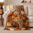thumbnail image 1 of Autumn Harvest Basket Pumpkins Maple Leaves Rustic Farmhouse, Cozy Rustic Scene, Warm Flannel Blanket for Ranch House and Living Room, Animal Lovers Thanksgiving Gift, Rustic Home Decor, 1 of 9