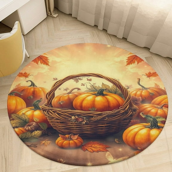 Autumn Harvest Basket Round Carpet Circle Rug Outdoor Patio Area Rug Washable Large Area Rugs Hallway Room Decor Fitness Mats