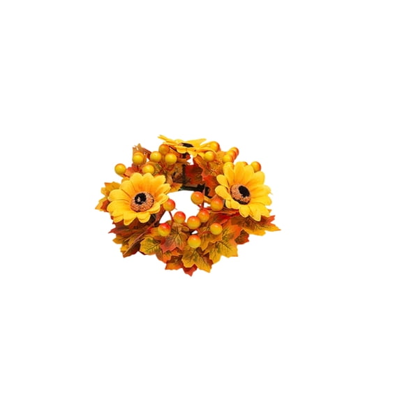 Autumn Harvest Candle Ring Wreath | Faux Maple Leaf Berry Pinecone Decorative Centerpiece | 1Pc 10.24in Plastic Wreath for Thanksgiving Table Decor
