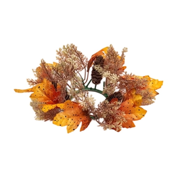 Autumn Harvest Candle Ring Wreath | Faux Maple Leaf Berry Pinecone Decorative Centerpiece | 1Pc 10.24in Plastic Wreath for Thanksgiving Table Decor
