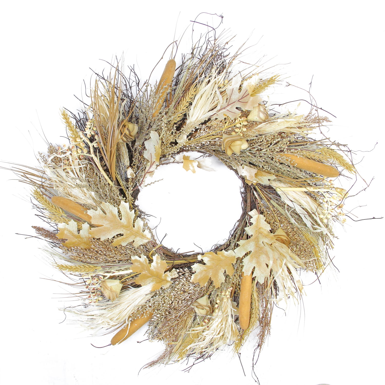 Cattail and Wheat Twig Artificial Fall Harvest Wreath - 24" - Walmart.com