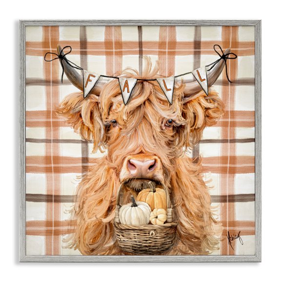 Stupell Industries Autumn Harvest Cattle Gray Framed Giclee Art, design by Ashley Bradley, 24 x 24