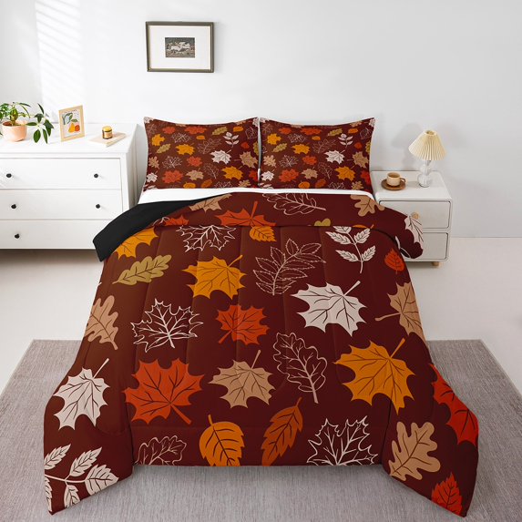 Autumn Harvest Comforter Set Full Size Teens With 2 Pillow Cases Fall Leaves Bedding Set Thanksgiving Day Quilt Rustic Farmhouse Down Comforter Gold Fallen Leaf Bedding Comforter Sets