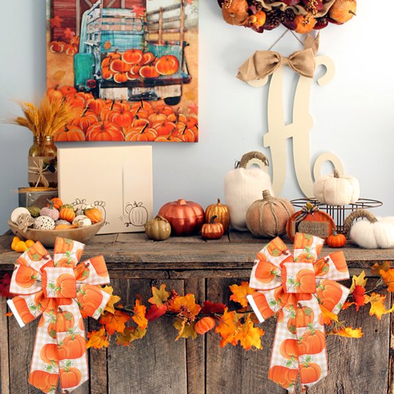 Autumn Harvest Decorative Ribbon with Pumpkin Maple LEAF - Soft Fabric Trim for Holiday Crafts Gift Wrapping and Party Decor