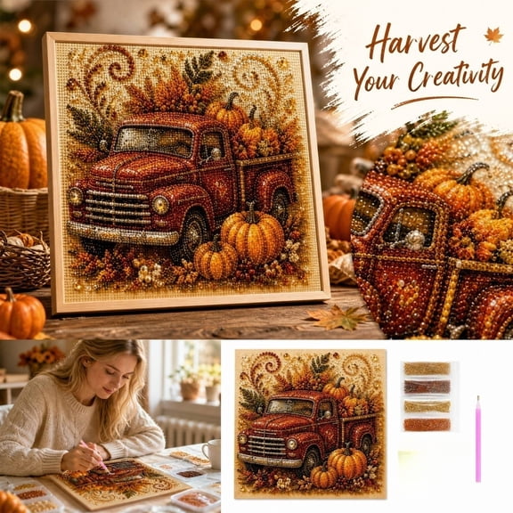 Autumn Harvest Diamond Art Kit, 7.87 Inch Scarecrow Drill Diamond Painting Canvas Set, Beginner Friendly Fall Wall Craft for Home Decor