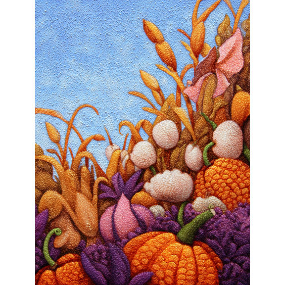 Autumn Harvest Embroidery Textile Canvas Print, Suitable for Living Room, Farmhouse, Kitchen, Dining Room, Hallway