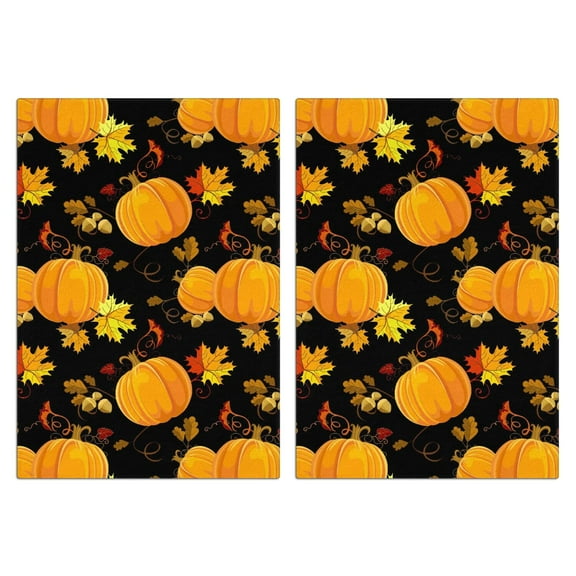 Autumn Harvest Kitchen Towels Set of 2 - Cozy Maple & Pumpkin Print, Absorbent Cotton Tea Towels