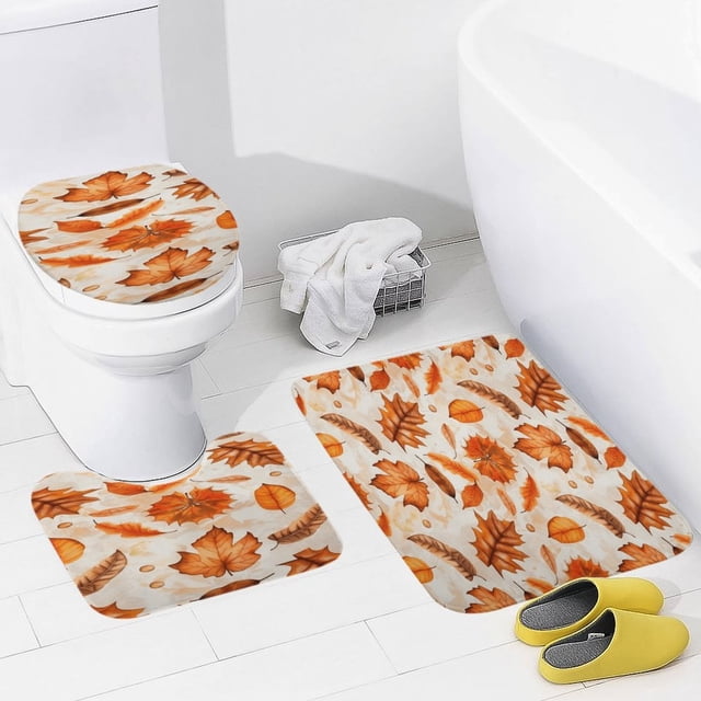 Autumn Harvest Maple Leaves Thanksgiving 3 Pieces Bath Mats Set, Non ...