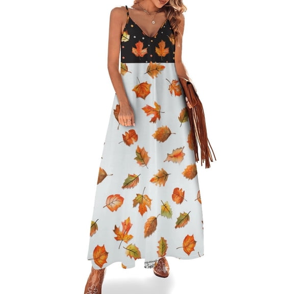 Autumn Harvest Maple Leaves Thanksgiving Design Sleeveless Dress Woman Fashion Long Dresses Women's Summer Suit Dress 2025