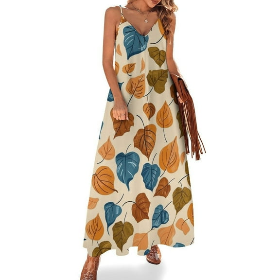 Autumn Harvest Maple Leaves Thanksgiving Design Sleeveless Dress Woman Fashion Long Dresses Women's Summer Suit Dress 2025