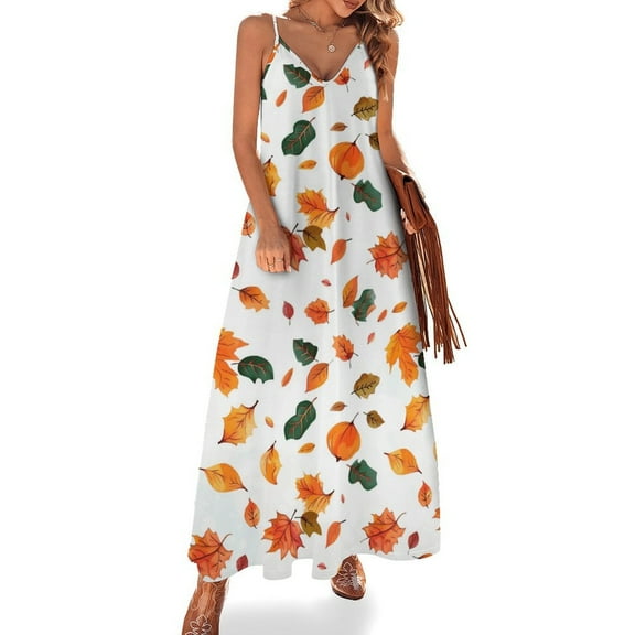 Autumn Harvest Maple Leaves Thanksgiving Design Sleeveless Dress Woman Fashion Long Dresses Women's Summer Suit Dress 2025