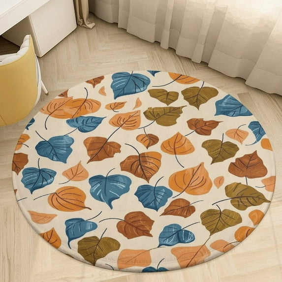 Autumn Harvest Maple Leaves Thanksgiving Floral Medallion Round Rug - Small Round Area Rug, Soft Non-Slip Machine Washable Bedroom Mat Indoor Accent Entry Carpet for Office Desk Dorm Hallway