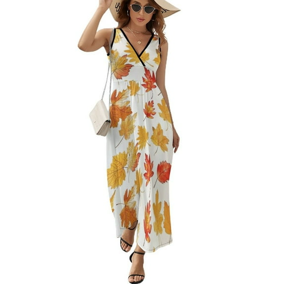 Autumn Harvest Maple Leaves Thanksgiving Pattern Design Sleeveless Dress Summer Clothes for Women Women's Clothing 2025