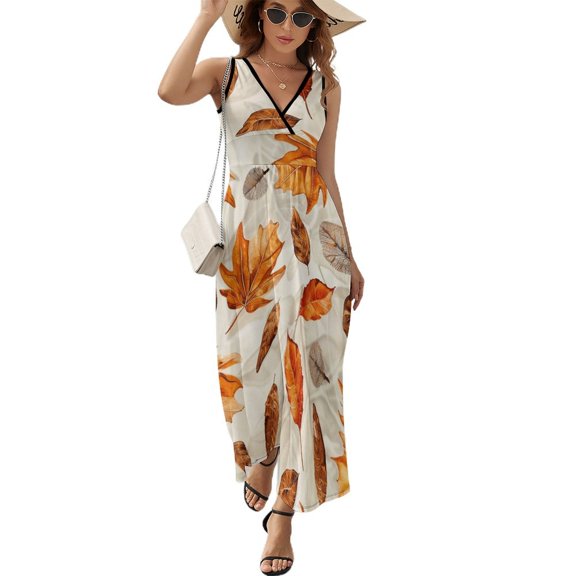 Autumn Harvest Maple Leaves Thanksgiving Pattern Design Sleeveless Dress Summer Clothes for Women Women's Clothing 2025