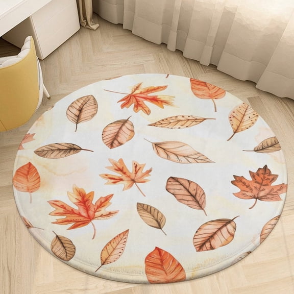 Autumn Harvest Maple Leaves Thanksgiving Round Rugs -Washable Non-Slip Small Round Area Rug Throw Soft Circle Rugs for Bedroom, Modern Print Indoor Carpet for Entryway Sofa Living Room
