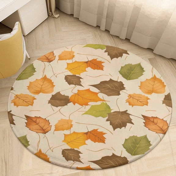 Autumn Harvest Maple Leaves Thanksgiving Round Rugs -Washable Non-Slip Small Round Area Rug Throw Soft Circle Rugs for Bedroom, Modern Print Indoor Carpet for Entryway Sofa Living Room