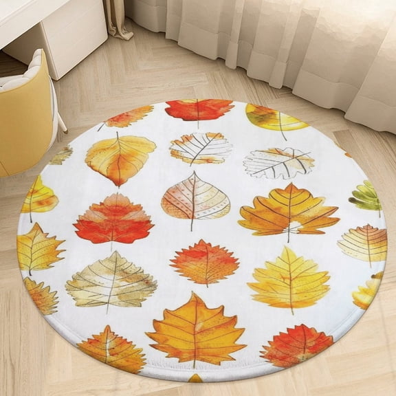 Autumn Harvest Maple Leaves Thanksgiving Round Rugs -Washable Non-Slip Small Round Area Rug Throw Soft Circle Rugs for Bedroom, Modern Print Indoor Carpet for Entryway Sofa Living Room