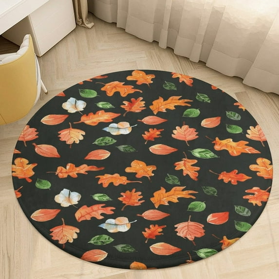 Autumn Harvest Maple Leaves Thanksgiving Round Rugs -Washable Non-Slip Small Round Area Rug Throw Soft Circle Rugs for Bedroom, Modern Print Indoor Carpet for Entryway Sofa Living Room