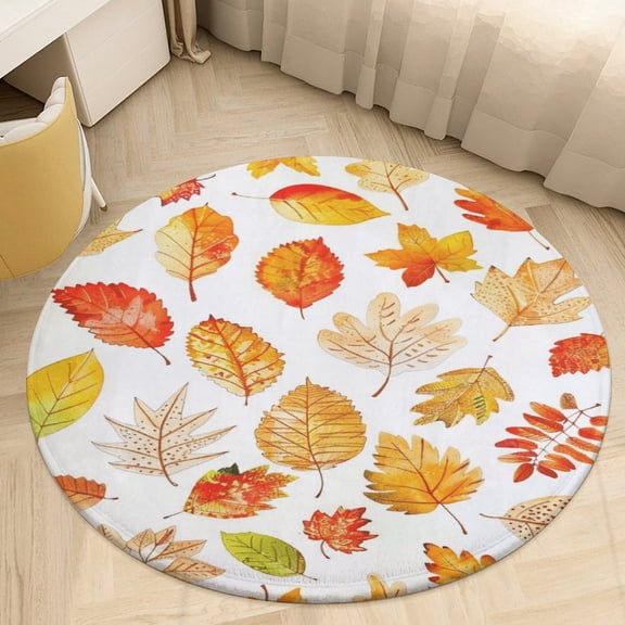 Autumn Harvest Maple Leaves Thanksgiving Round Rugs -Washable Non-Slip Small Round Area Rug Throw Soft Circle Rugs for Bedroom, Modern Print Indoor Carpet for Entryway Sofa Living Room