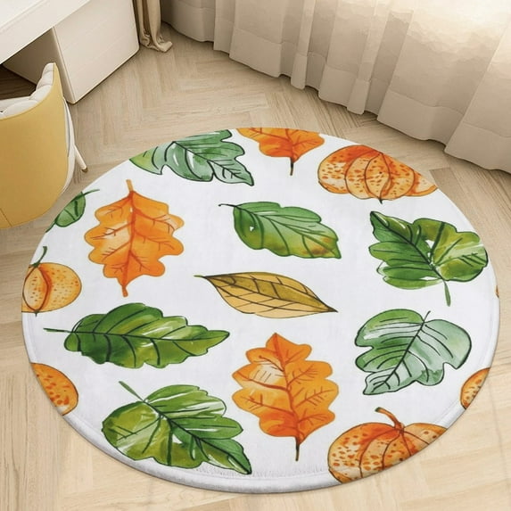 Autumn Harvest Maple Leaves Thanksgiving Round Rugs -Washable Non-Slip Small Round Area Rug Throw Soft Circle Rugs for Bedroom, Modern Print Indoor Carpet for Entryway Sofa Living Room