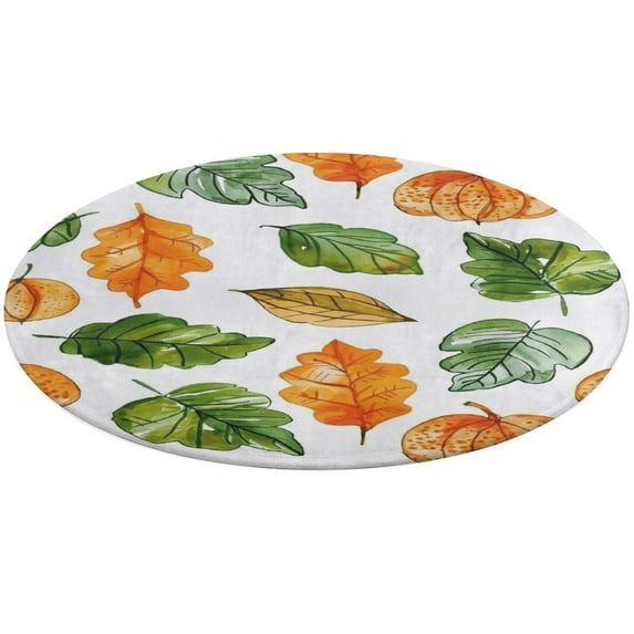 Autumn Harvest Maple Leaves Thanksgiving Round Rugs -Washable Non-Slip Small Round Area Rug Throw Soft Circle Rugs for Bedroom, Modern Print Indoor Carpet for Entryway Sofa Living Room