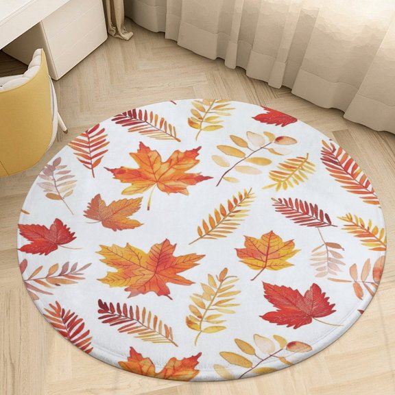 Autumn Harvest Maple Leaves Thanksgiving Round Rugs -Washable Non-Slip Small Round Area Rug Throw Soft Circle Rugs for Bedroom, Modern Print Indoor Carpet for Entryway Sofa Living Room