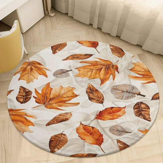 Autumn Harvest Maple Leaves Thanksgiving Round Small Area Rug, Print Non Slip Washable Floor Mat, Soft Throw Rug for Living Room, Powder Room Entryway, Bathroom, Bedside