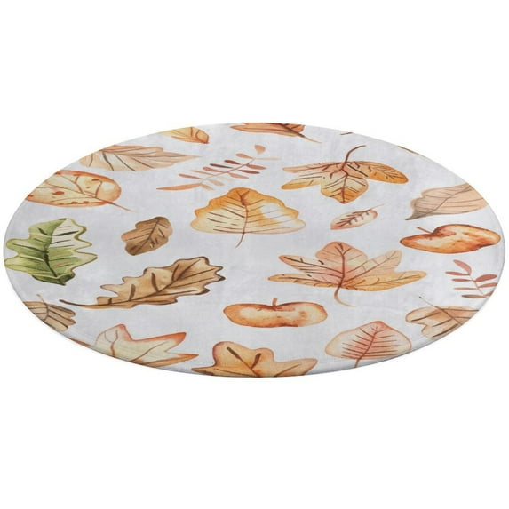 Autumn Harvest Maple Leaves Thanksgiving Round Small Area Rug, Print Non Slip Washable Floor Mat, Soft Throw Rug for Living Room, Powder Room Entryway, Bathroom, Bedside