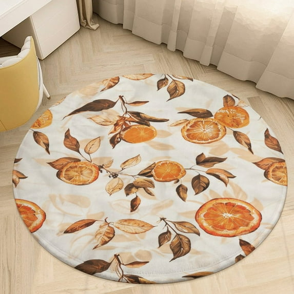 Autumn Harvest Maple Leaves Thanksgiving Round Small Area Rug, Print Non Slip Washable Floor Mat, Soft Throw Rug for Living Room, Powder Room Entryway, Bathroom, Bedside