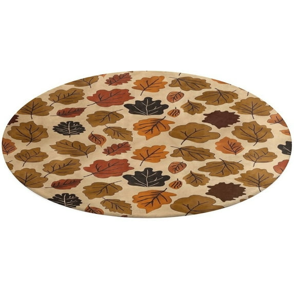 Autumn Harvest Maple Leaves Thanksgiving Round Small Area Rug, Print Non Slip Washable Floor Mat, Soft Throw Rug for Living Room, Powder Room Entryway, Bathroom, Bedside