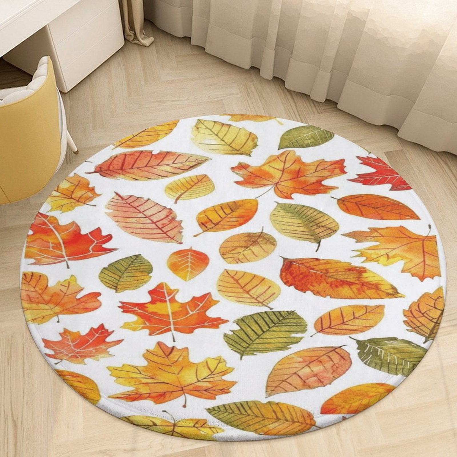 Autumn Harvest Maple Leaves Thanksgiving Round Small Area Rug, Print ...