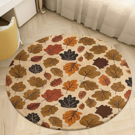 Autumn Harvest Maple Leaves Thanksgiving Round Small Area Rug, Print Non Slip Washable Floor Mat, Soft Throw Rug for Living Room, Powder Room Entryway, Bathroom, Bedside