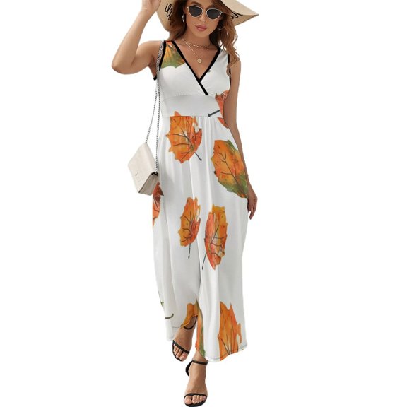 Autumn Harvest Maple Leaves Thanksgiving Sleeveless Dress Woman Fashion Long Dresses Women's Summer Suit Dress 2025