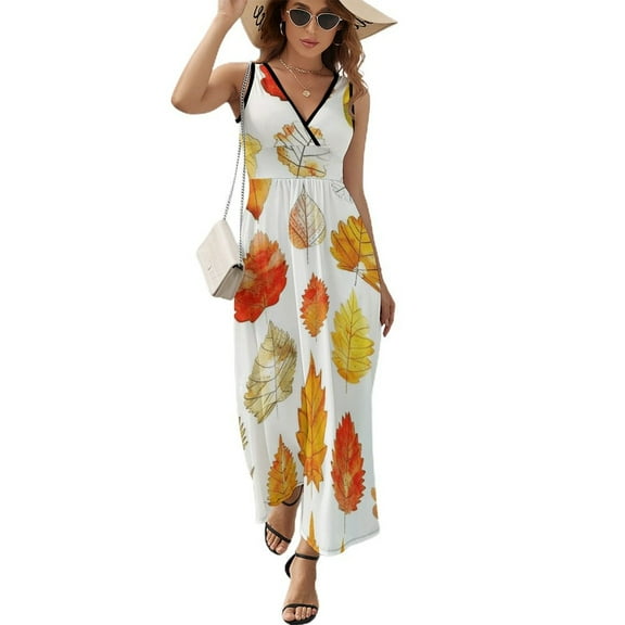 Autumn Harvest Maple Leaves Thanksgiving Sleeveless Dress Woman Fashion Long Dresses Women's Summer Suit Dress 2025