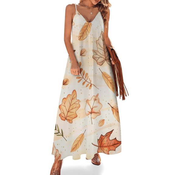 Autumn Harvest Maple Leaves Thanksgiving Sleeveless Dress Woman Fashion Long Dresses Women's Summer Suit Dress Summer 2025 Women