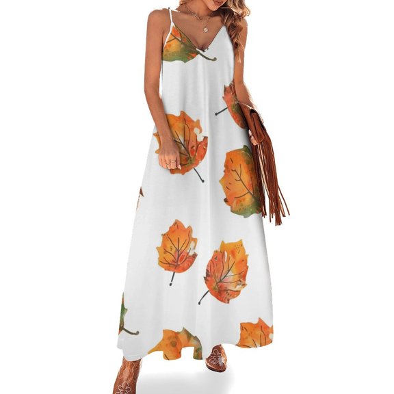 Autumn Harvest Maple Leaves Thanksgiving Sleeveless Dress Woman Fashion Long Dresses Women's Summer Suit Dress Summer 2025 Women