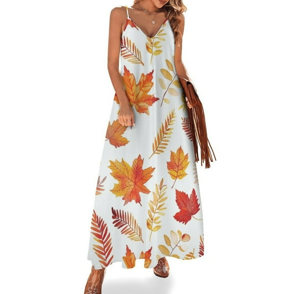 Autumn Harvest Maple Leaves Thanksgiving Sleeveless Dress Woman Fashion Long Dresses Women's Summer Suit Dress Summer 2025 Women