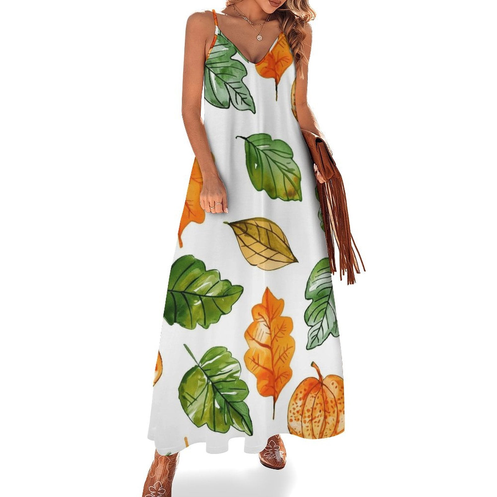 Autumn Harvest Maple Leaves Thanksgiving Design Sleeveless Dress Woman  Fashion Long Dresses Women's Summer Suit Dress 2025 - Walmart.com