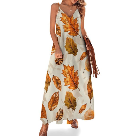 Autumn Harvest Maple Leaves Thanksgiving Sleeveless Dress Women's Luxury Party Dress Birthday Dresses for Women