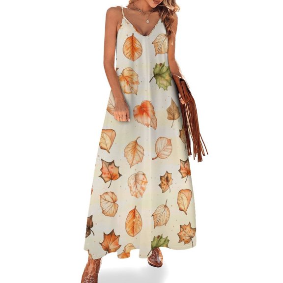 Autumn Harvest Maple Leaves Thanksgiving Sleeveless Dress for Women Clothing Female Women's Summer Skirt