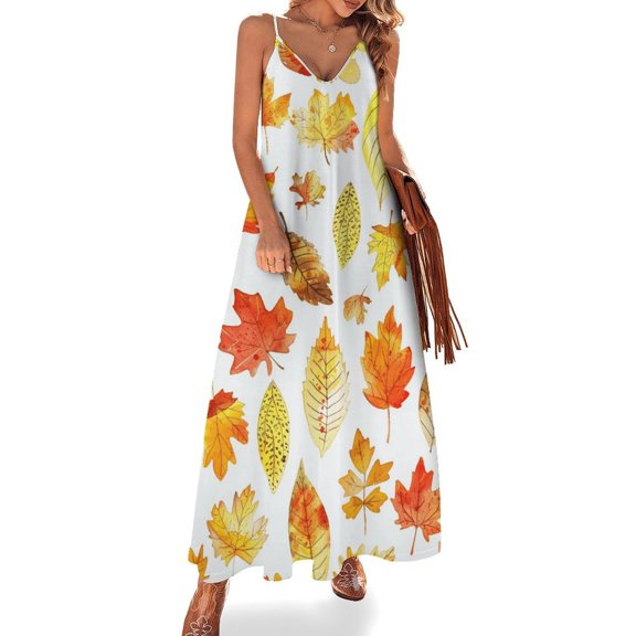 Autumn Harvest Maple Leaves Thanksgiving Sleeveless Dress for Women Clothing Female Women's Summer Skirt