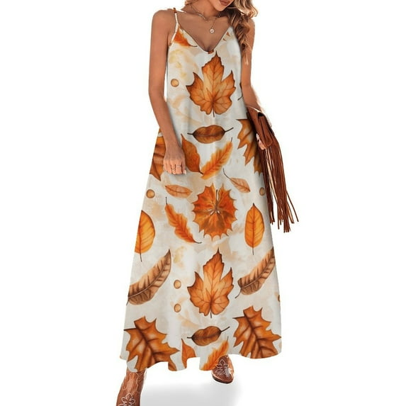 Autumn Harvest Maple Leaves Thanksgiving Sleeveless Dress for Women Clothing Female Women's Summer Skirt