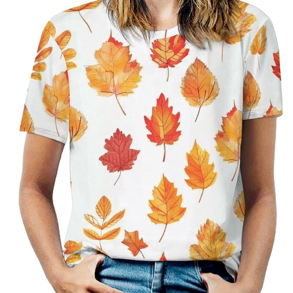 Autumn Harvest Maple Leaves Thanksgiving T Shirts Basic T-Shirt Short Sleeve Ladies Tee Shirt Summer Graphic Clothing