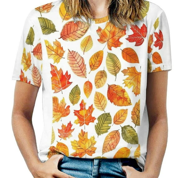 Autumn Harvest Maple Leaves Thanksgiving T Shirts Basic T-Shirt Short Sleeve Ladies Tee Shirt Summer Graphic Clothing
