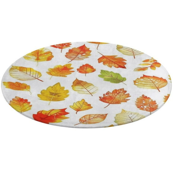 Autumn Harvest Maple Leaves Thanksgiving Washable Round Rug -Circle Area Rugs for Nursery Bedroom, Vintage Non Slip Non Shedding Low Pile Carpet for Living Room Coffee Table Entryway