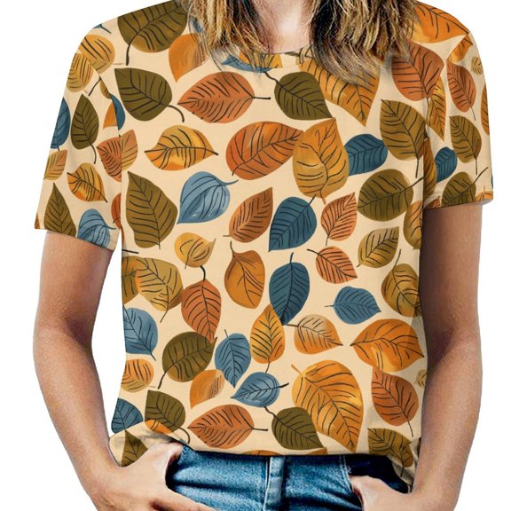 Autumn Harvest Maple Leaves Thanksgiving Women's Short Sleeve Tops Casual Blouses T Shirt