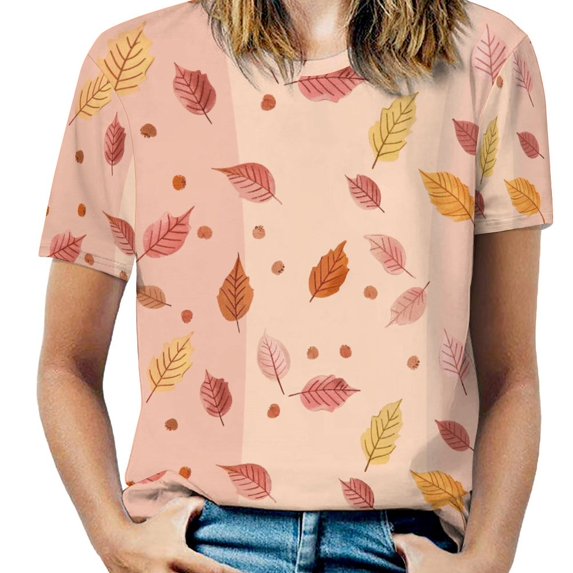 Autumn Harvest Maple Leaves Thanksgiving Women's T-Shirt Short Sleeve T Shirts Tops Tee Ladies Loose T