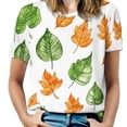 thumbnail image 1 of Autumn Harvest Maple Leaves Thanksgiving Womens Tops Women's Fashion Casual Short Sleeve Flower Print Round Neck Pullover Top Blouse, 1 of 6